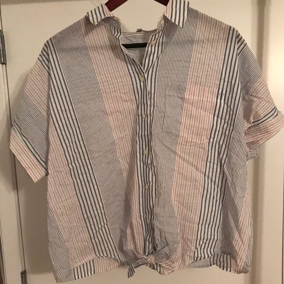 Madewell Striped Shirt Dress w/ Tie Size L NWT - Picture 2 of 5